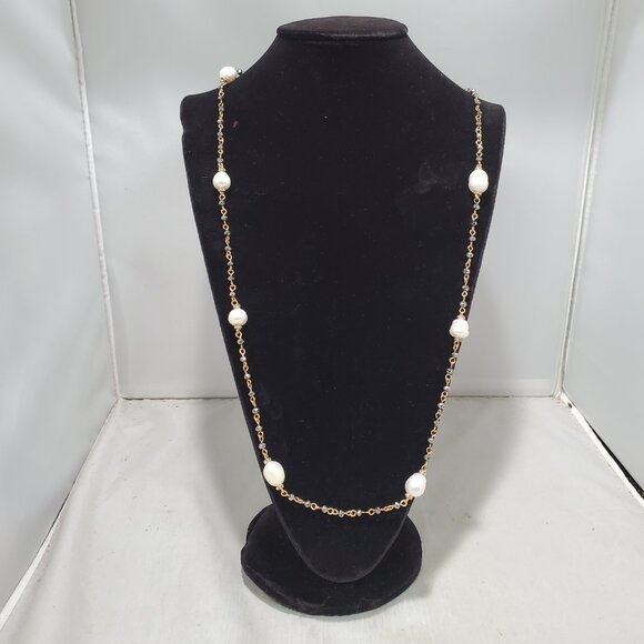 Ali Khan gold chain with baroque pearl and rhinestones necklace - Picture 2 of 10